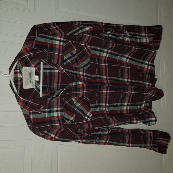 long sleeve shirt. Red green and white strip. size m. light material - Picture 2 of 2
